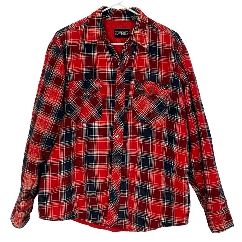 Vintage 90s Shirt Jacket Shacket Mens Size Large Plaid Flannel Quilted Oversized